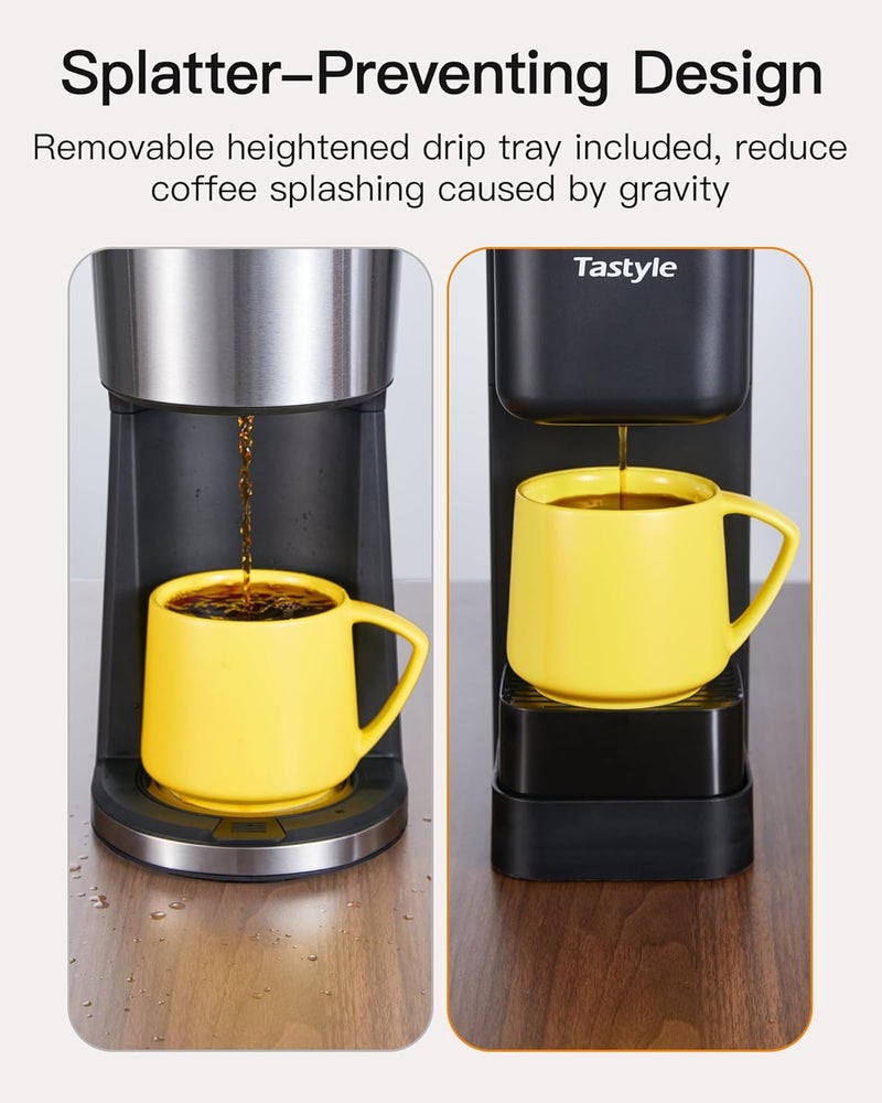 Tastyle Single Serve Hot & Iced Coffee Maker with Strong Brew, 40oz Removable Reservoir, 6 Brew Sizes, Compatible with K Cup and Grounds, Compact for Home, Office, RV, Black & Gold (2.0 Version) - Image 5